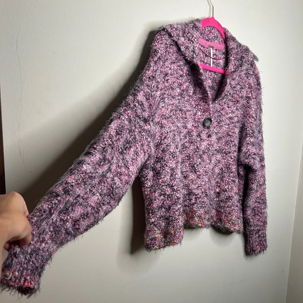 Free People Stellar Pullover Knit Sweater Shocking Pink Cozy Warm Size Small